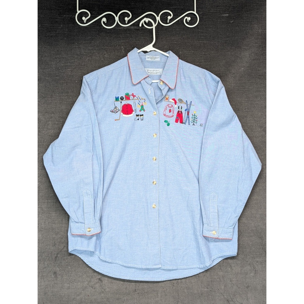 Women's 100% Cotton Northern Isles embroidered Christmas Shirt Plus 16